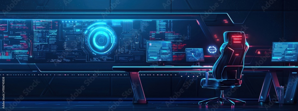 Poster two men in red are sitting in front of computer monitors