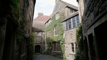 Fototapeta premium Ivy Climbing Walls of Historic Stone Buildings