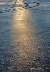 Ice surface texture background during winter sunset