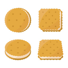 Biscuits vector illustration. Cookies or crackers dessert collection. Sweet and cream biscuit snacks.