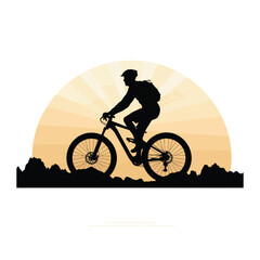 Obraz premium Silhouette of Rider on a Mountain Bike