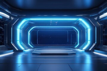 the AI Image Generator, Interior with Blue Neon Lighting