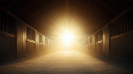 Sunlit Stable Interior Golden Rays Horse Stalls Rural Barn
