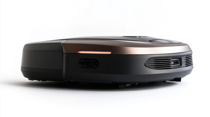 sleek robotic vacuum cleaner with modern design and advanced features. Its compact shape and elegant color make it stylish addition to any home