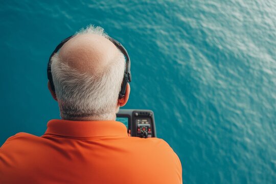 Mature Man Piloting Submersible Underwater Modern Ocean Exploration and Technology