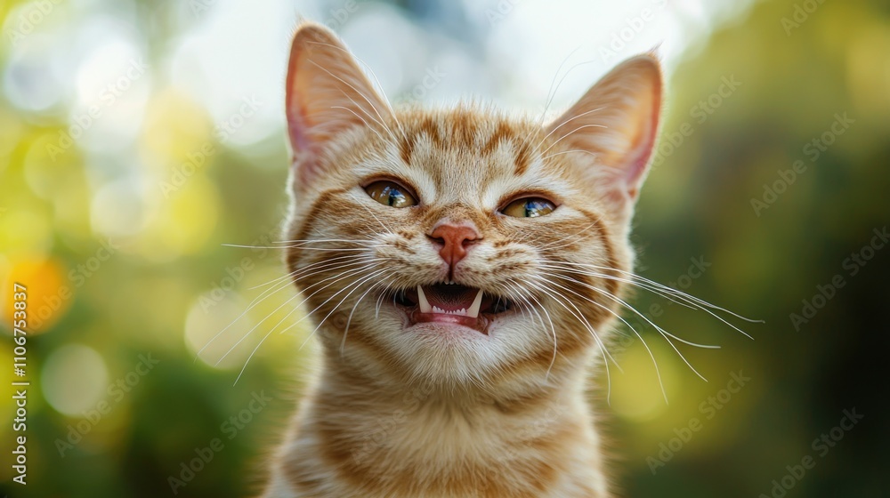 Aufkleber cat with a playful or content expression, showing a smiling demeanor
