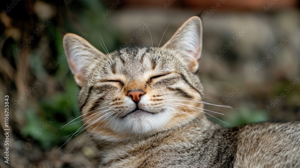 Poster cat with a playful or content expression, showing a smiling demeanor
