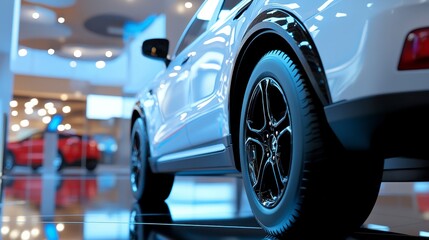 Sleek Car in Modern Showroom with Soft Lighting