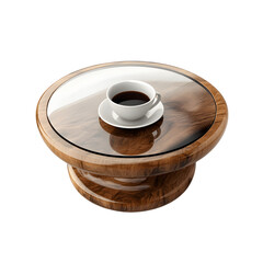 Wooden Coffee Table With Glass Top And Coffee Cup