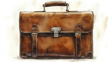 Vintage Brown Leather Briefcase Watercolor | Vintage/Retro aesthetic