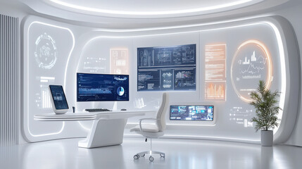 Futuristic home office design with immersive vr innovation hub