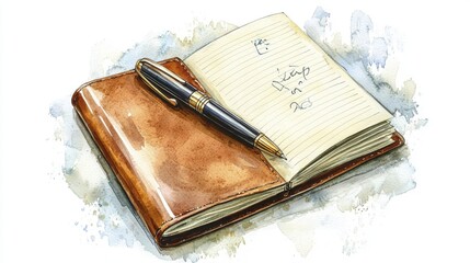 Watercolor Leather Journal & Pen | Watercolor illustrations
