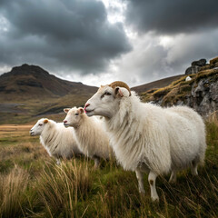 Fototapeta premium closeup shot of three beautiful iceland sheep