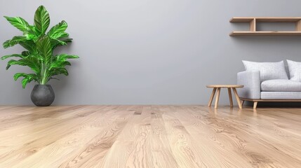 Modern Living Room Interior Design Cozy Couch Wood Floor Plant