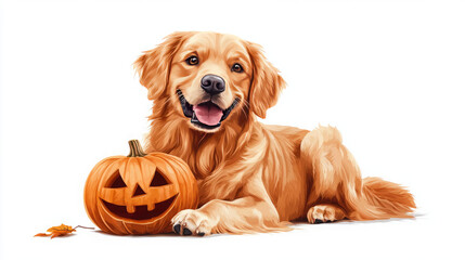 Golden Retriever and Jack-o'-lantern: A Spooktacular Halloween Duo