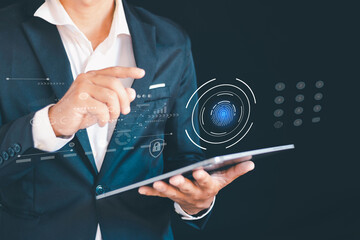 Fingerprint scanning to identify data access. Personal information security protection. Network security.