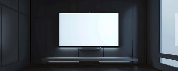 Fototapeta premium Modern minimalist home entertainment area with blank screen