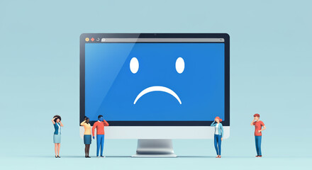 A computer screen displaying a sad face error message, representing system failures, troubleshooting, or software issues.

