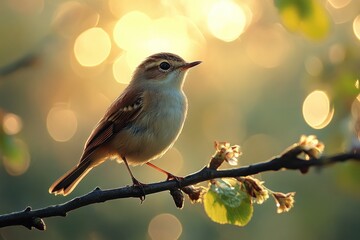 Obraz premium A Small Bird Perched on a Branch in the Golden Light of Sunset