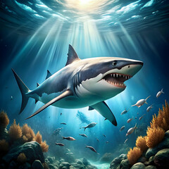 Naklejka premium dangerous shark underwater