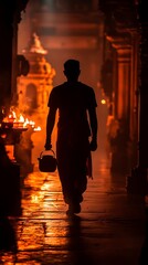 Fototapeta premium Thaipusam, Man Carrying Pot of Milk in Serene Ambience