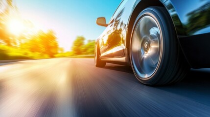 Dynamic Sports Car in Bright Sunlight on Open Highway