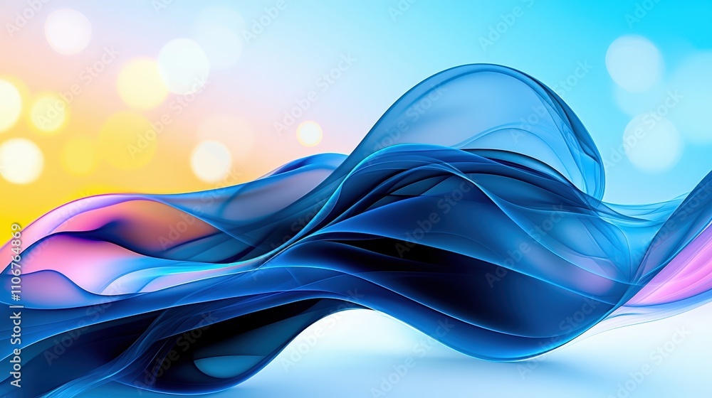 Poster abstract blue flowing waves elegant design smooth curves bokeh background