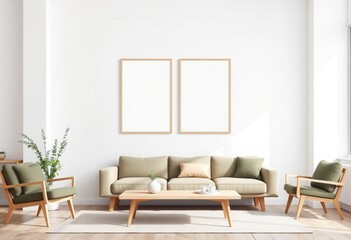 Modern Scandinavian Gallery Wall with Poster Frames 3D render