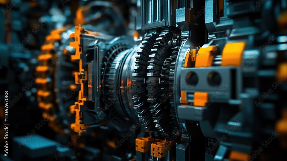 Poster close-up of intricate mechanical gears showcasing engineering and design.