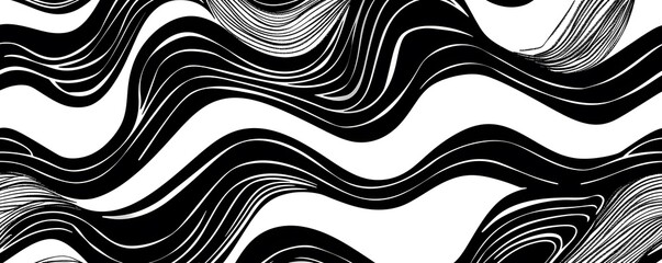 Abstract Black And White Wavy Line Pattern Design