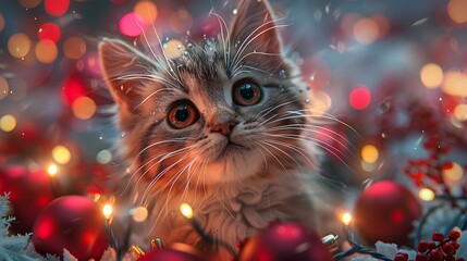 Super cute and lovely Christmas kitten