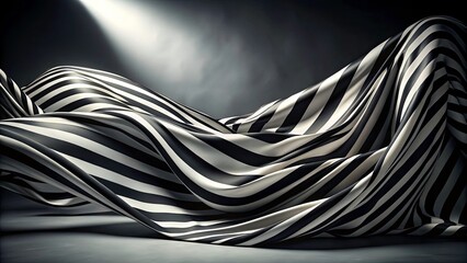 Elegant Black and White Striped Silk Waves Background Texture for Sophisticated Design Projects and Fashion Photography