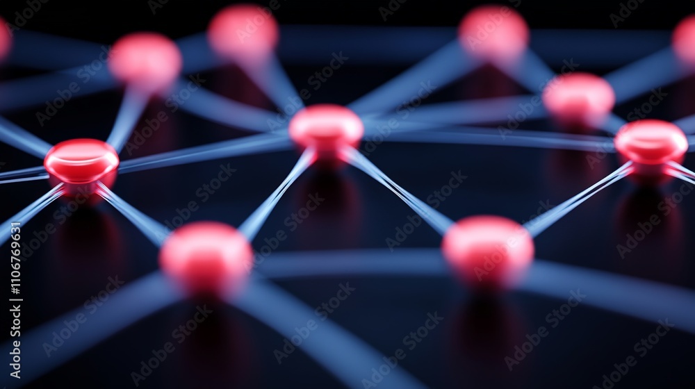 Aufkleber molecular structure with interconnected red nodes and glowing links symbolizing nanotechnology, scie