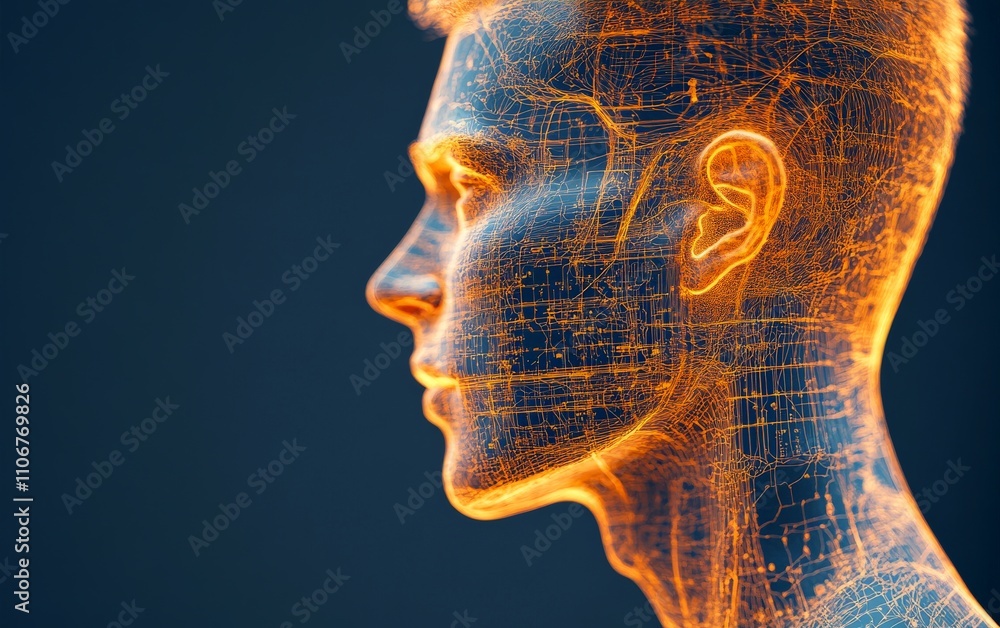 Aufkleber futuristic 3d anatomical head composed of interconnected glowing lines and data points, symbolizing 
