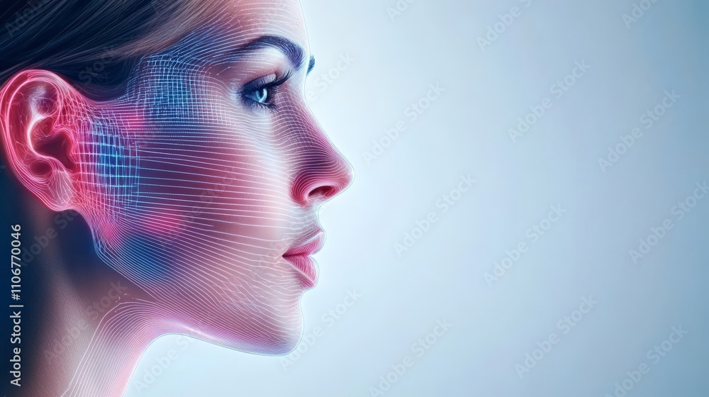 Aufkleber digital female profile with glowing red and blue neural patterns symbolizing artificial intelligence