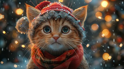 Super cute and lovely Christmas kitten