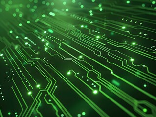 Abstract representation of a digital circuit board with green lights.