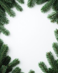 Christmas Pine cones and needles border concept. Scandinavianinspired pine border, monochromatic tones, modern Christmas decoration concept
