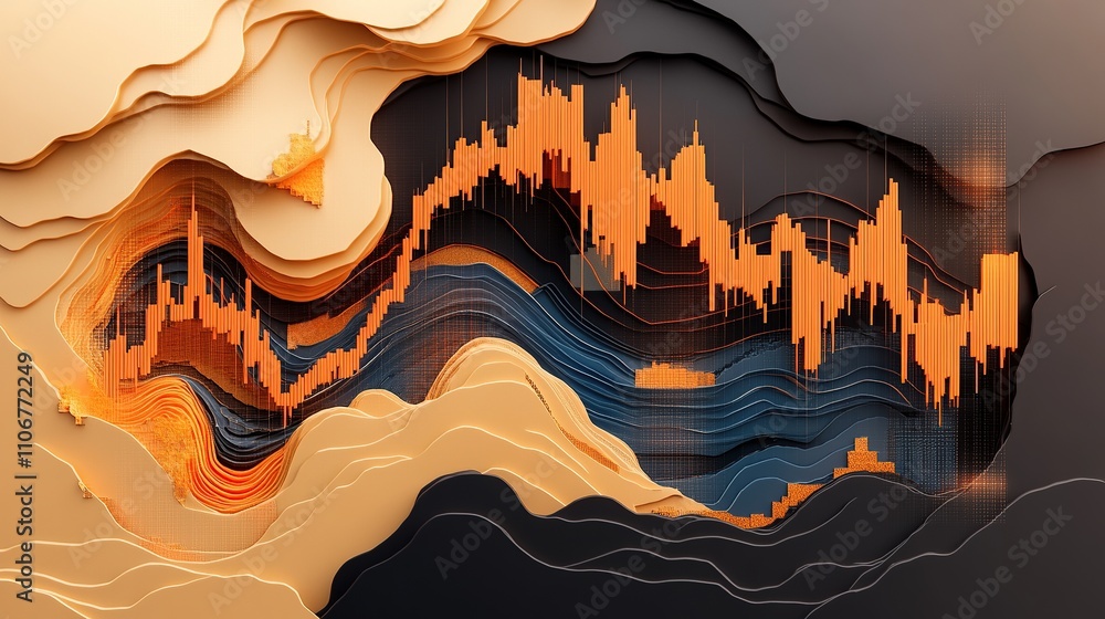 Poster abstract representation of data visualization with layered textures and colors.