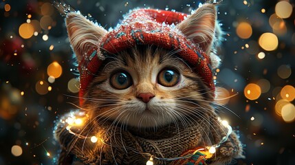 Super cute and lovely Christmas kitten