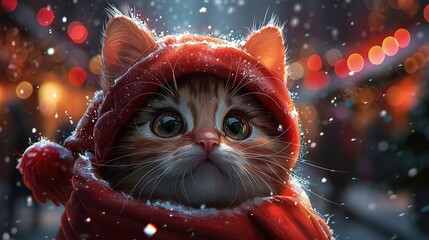 Super cute and lovely Christmas kitten