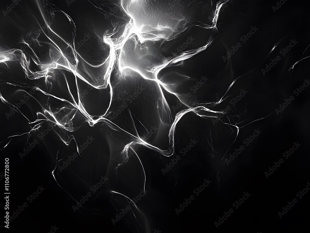 Poster abstract representation of light and movement on a dark background.