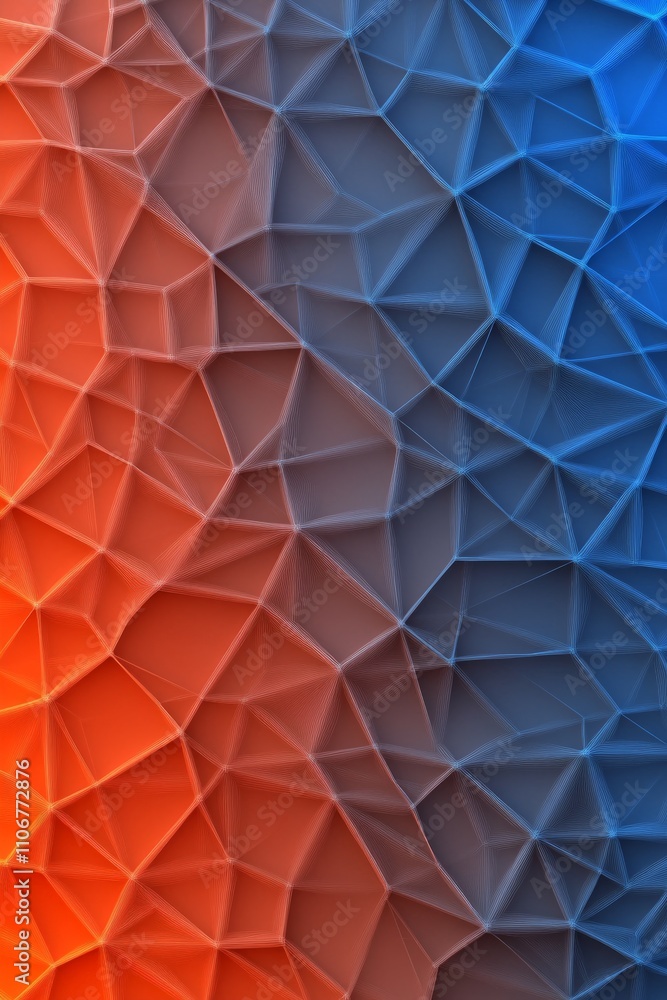 Poster abstract mosaic like geometric pattern with red and blue interlocking shapes and textures, symbolizi