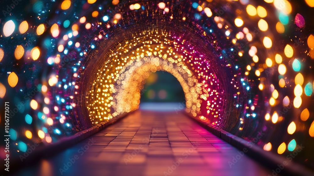 Aufkleber a colorful tunnel with a patterned wall, creating a vibrant atmosphere.