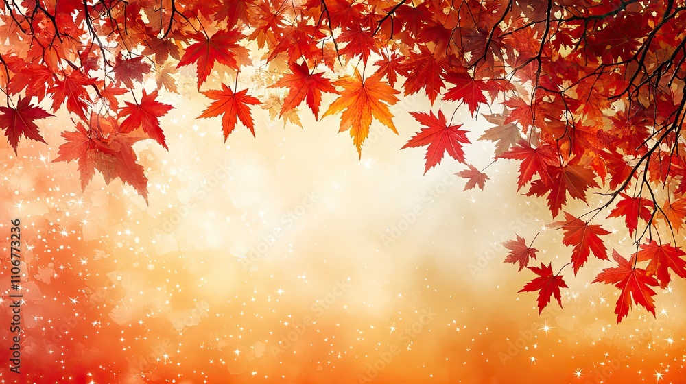 Aufkleber a background with maple leaves and stars in the center with an orange gradient background