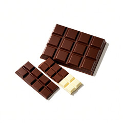 Big chocolate and small ones are each split into three parts isolated on white background