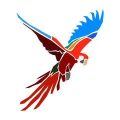Obraz premium Vector illustration of a parrot. Bright colors, wings, beak and tail of an exotic bird.