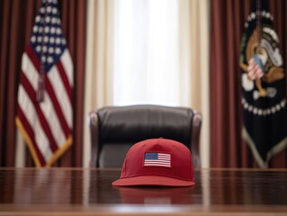 American Flag Baseball Cap on Desk in White House Oval Office - Sony Alpha A7 III Photo