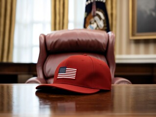 American Flag Baseball Cap on Desk in White House Oval Office - Sony Alpha A7 III Photo