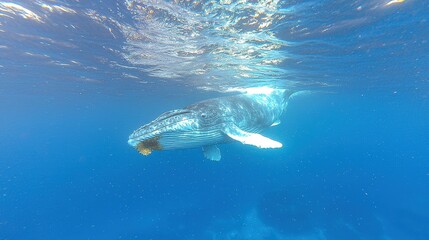 Fototapeta premium Majestic Humpback Whale Underwater Ocean Wildlife Marine Life Photo